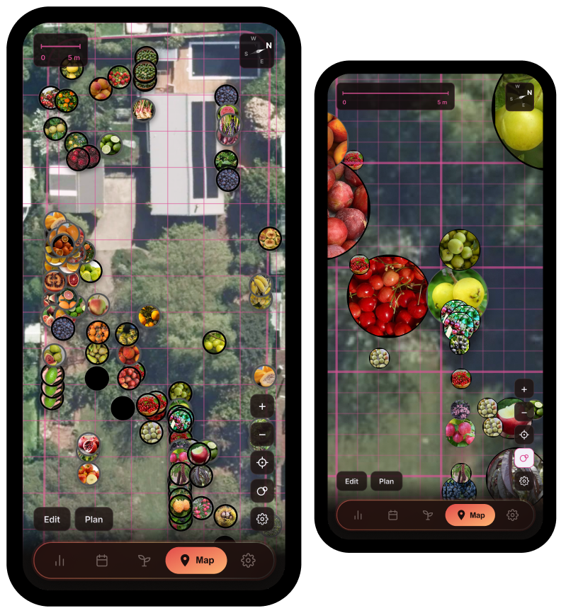Planting plan map with pinned plant locations